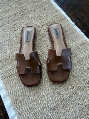 Steve Madden Brown Hadyn Leather Slide Sandals
